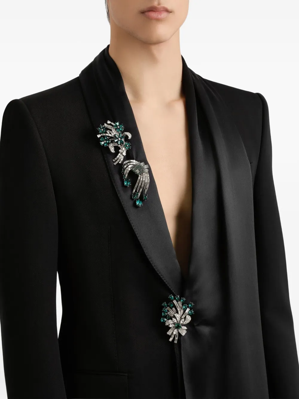 Пиджак с лацканами-шалькой и бахромой DOLCE & GABBANA, черный — фото 4