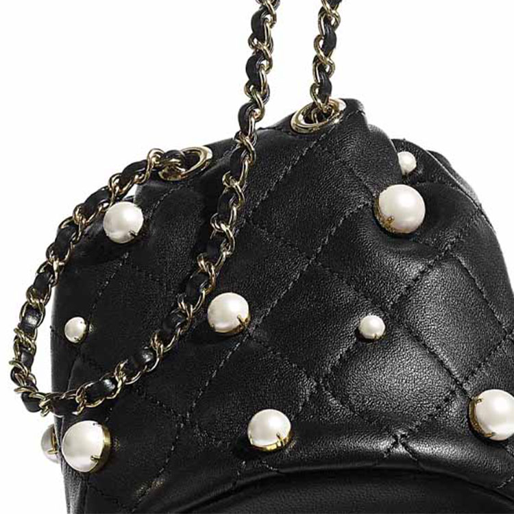 CHANEL Жемчужная овчинная ведерка через плечо миниатюрная женская черная — фото 4