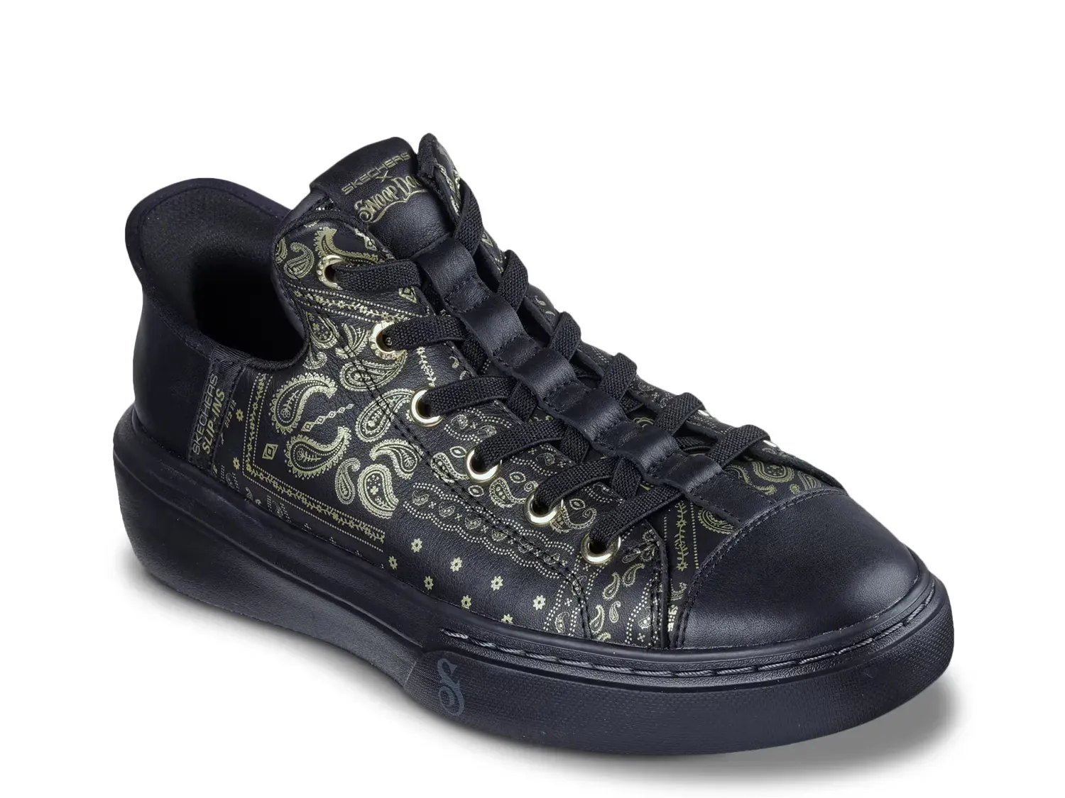 

Snoop Dogg Премиальные Кожаные Слипоны Snoop One Double G Кроссовки Skechers, Black/Gold Paisley Print