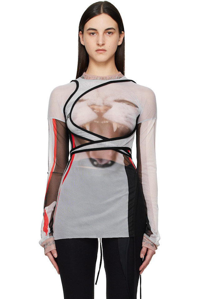 

Деконструированная футболка с длинным рукавом Mesh Ottolinger, цвет cat print