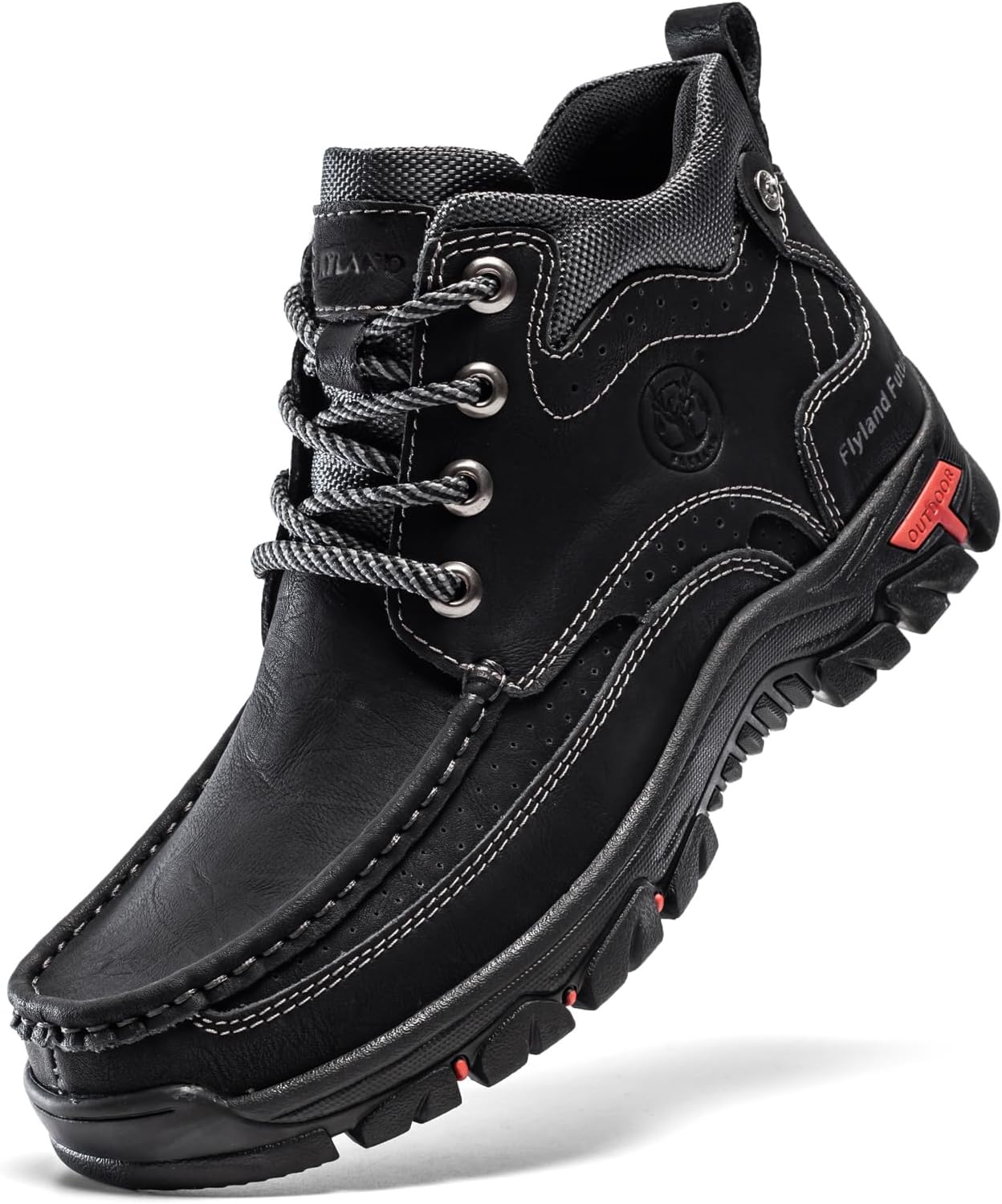 

Мужские повседневные ботинки FLYLAND, винтажная кожаная обувь на щиколотку, ботинки Чукка, средние, с нескользящей подошвой, для вождения и прогулок, черный