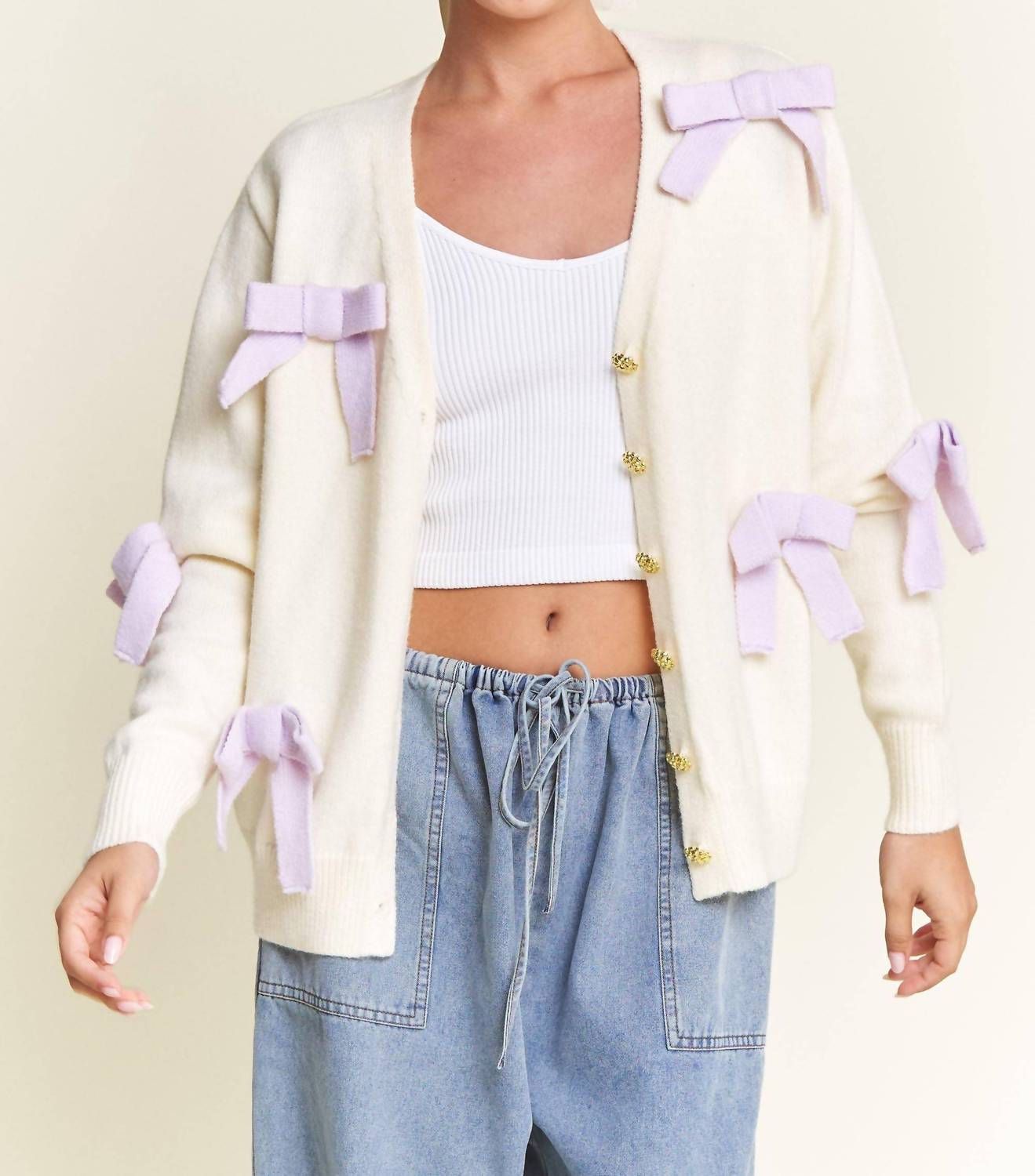 

Кардиган с бантиком цвета айвори In The Beginning, слоновая кость