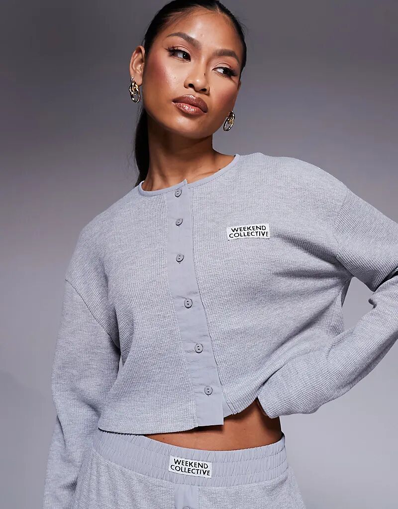 

Вафельный топ Weekend Collective Coord с пуговицами и нейлоном серого меланжевого цвета Asos Weekend Collective