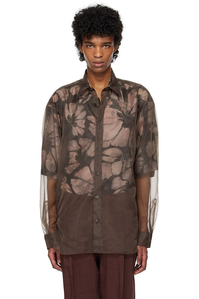 

Органзовая рубашка Dries Van Noten, коричневый