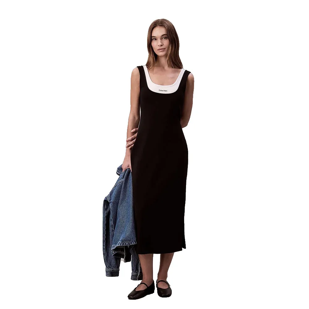 

Платье-миди с длинными рукавами из ткани интерлок от Calvin Klein Jeans, черный