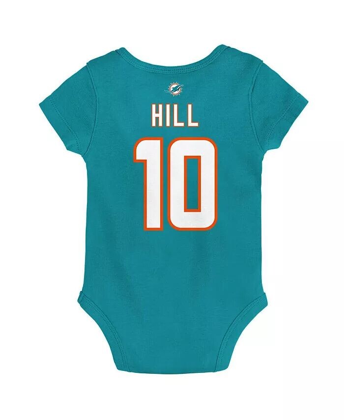 Новорожденные и младенцы ВМС мальчики и девочки Tyreek Hill Aqua Miami Dolphins Основной игрок Имя и номер Боди Outerstuff — фото 2