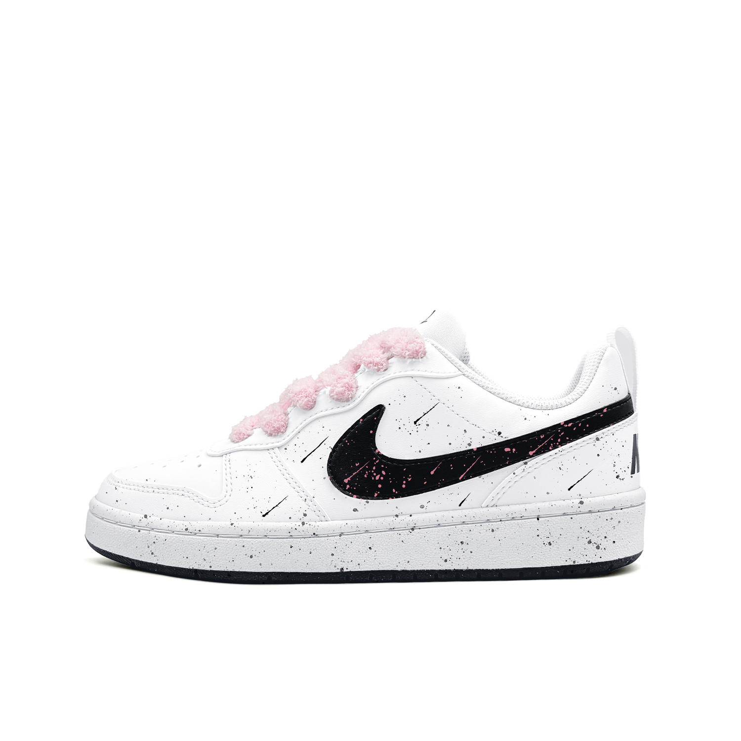 

Nike Court Borough Pink Falling Galaxy Synthetic Leather Abrasion Resistant Low top Skateboard Shoes Black White