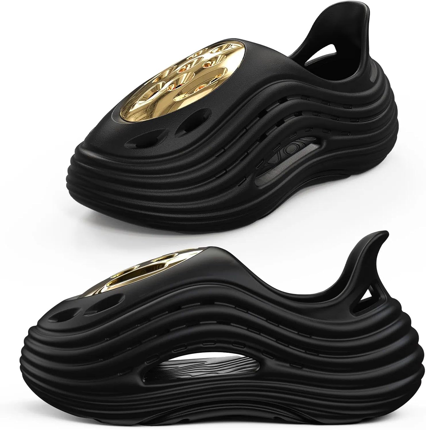 

Унисекс дышащие сабо с волнистой подошвой - легкая обувь для сада с вентиляционными отверстиями, нескользящие сабо для дома и улицы для мужчин и женщин Yassia, черный