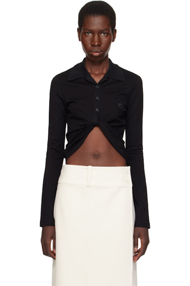 

Укороченное поло из черного пике Twist Courrèges