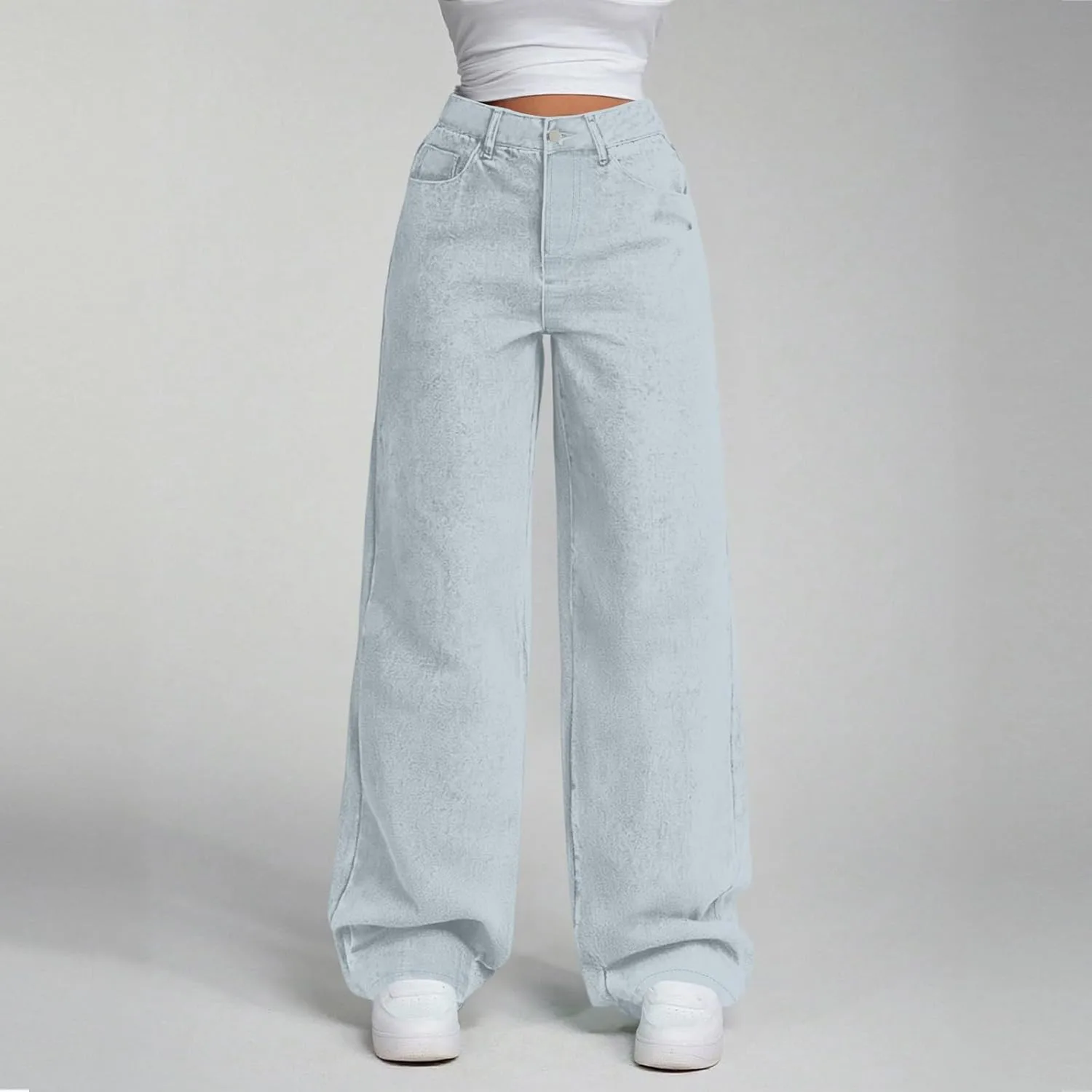 Широкие джинсы женские baggy boyfriend с высокой талией straight leg stretchy light wash — фото 2