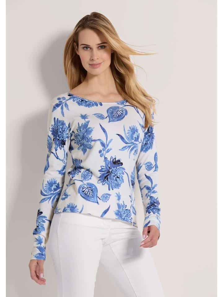 

MADELEINE Свитер с круглым вырезом и цветочным принтом в бело-голубом цвете