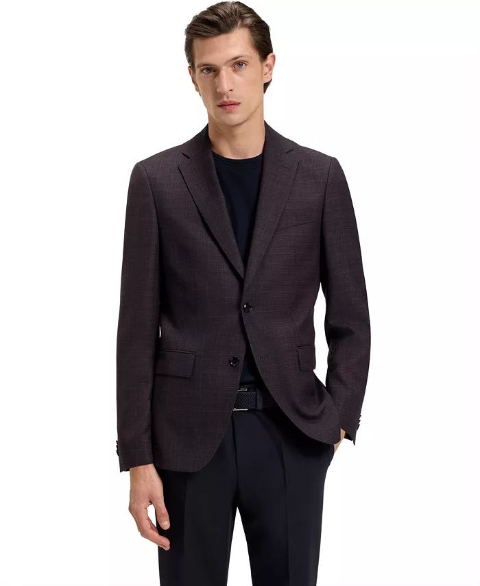 

Мужской приталенный блайзер из чистой шерсти в клетку Hugo Boss, синий