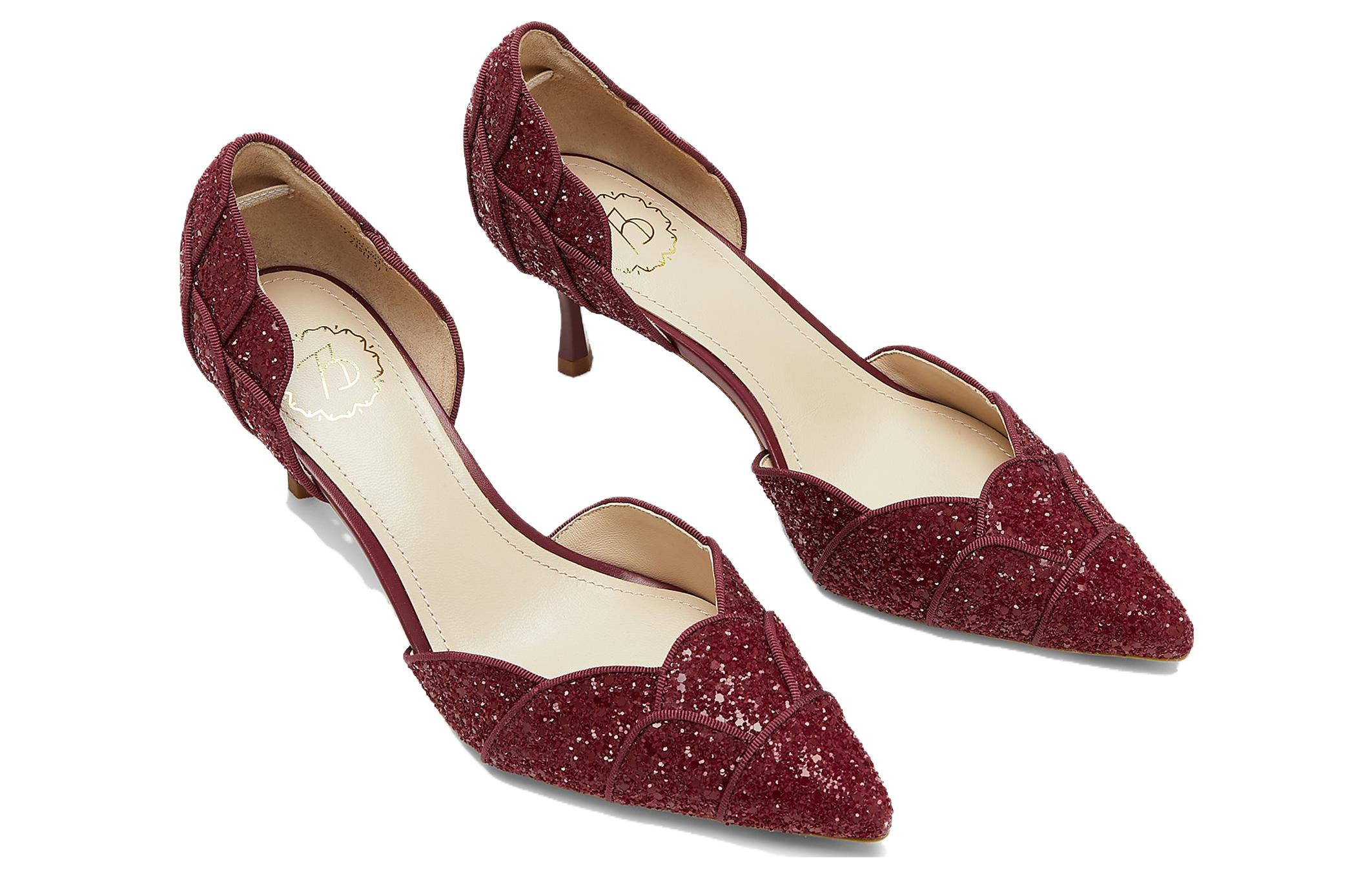 Розовые женские туфли-лодочки на тонком каблуке 6,5 см красные Velour Red 73Hours — фото 4