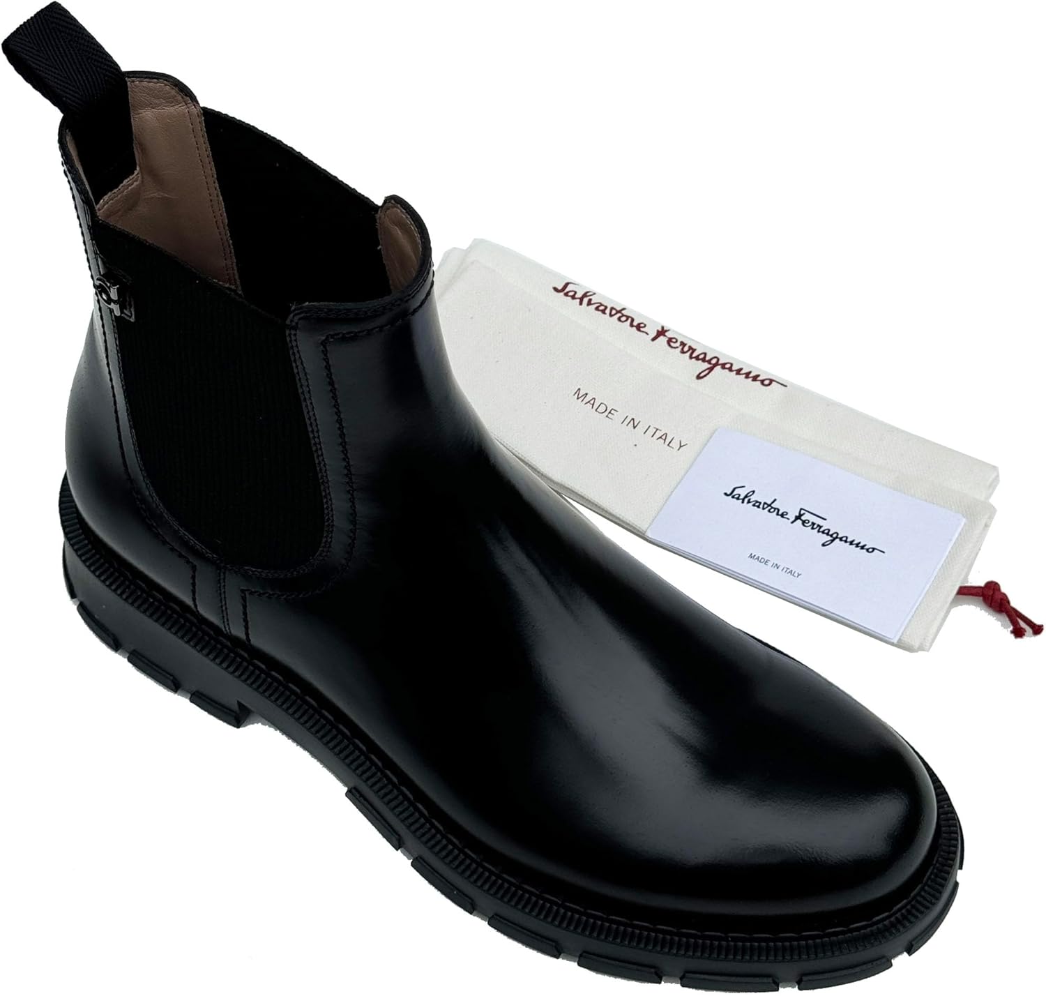Мужские черные кожаные ботинки челси Ferragamo IAGO с застежкой Gancini (Salvatore, Nero) — фото 3