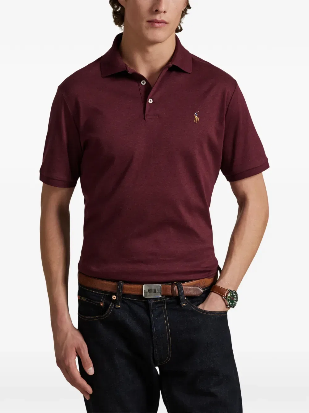 Поло с тремя пуговицами и вышивкой Polo Ralph Lauren, красный — фото 3