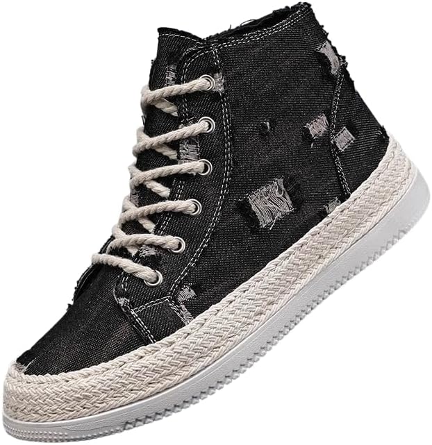 

Мужские винтажные ретро кеды HCHCTRY с высокой посадкой для скейтборда, удобные нескользящие повседневные кроссовки на шнуровке из текстиля для активного отдыха на улице, черный