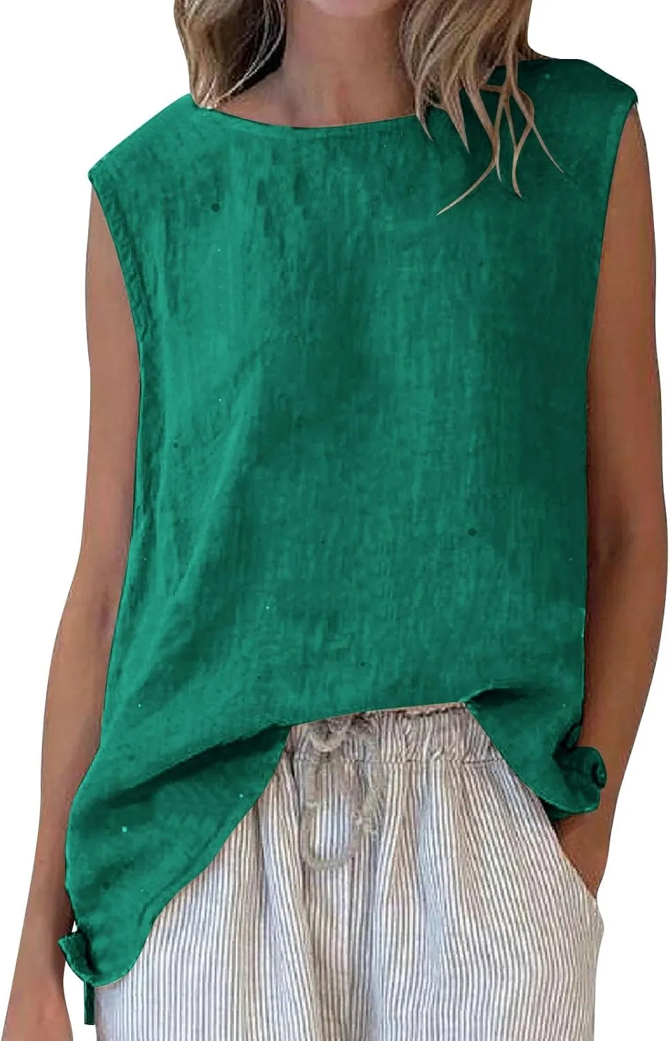 Женский топ из хлопка и льна, Dark Green