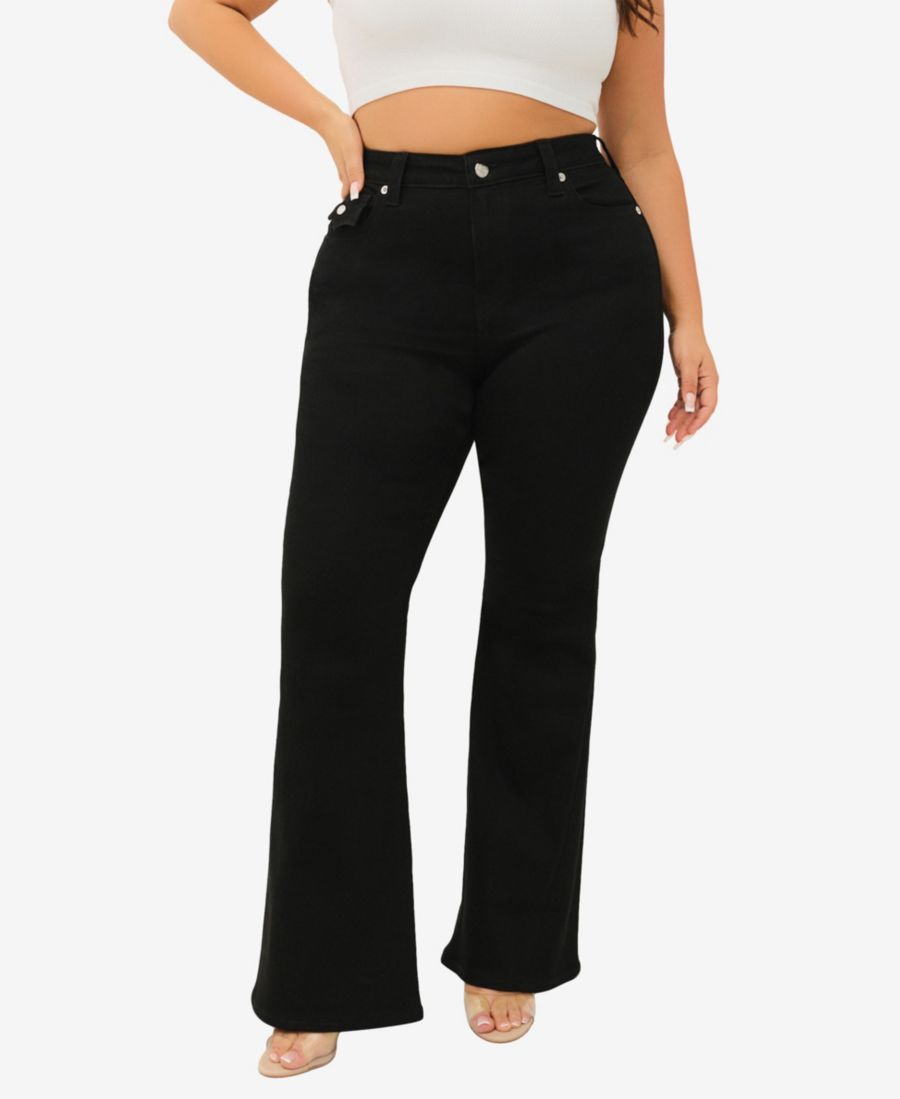 

Джинсы-клеш Joey Flare Mid Rise Flap Jeans больших размеров True Religion, Black Rinse