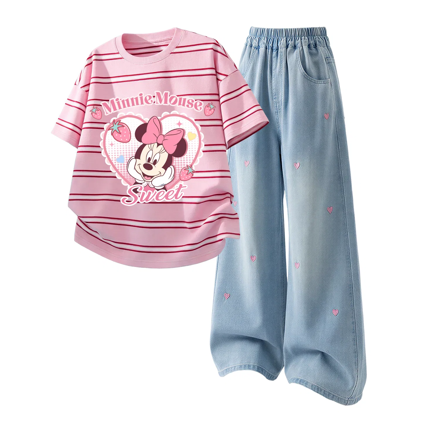 Детский спортивный костюм Casual Sportswear 2 Piece Set Disney, Di Sweet Berry Pink Brown+Solid Color Denim Light Blue