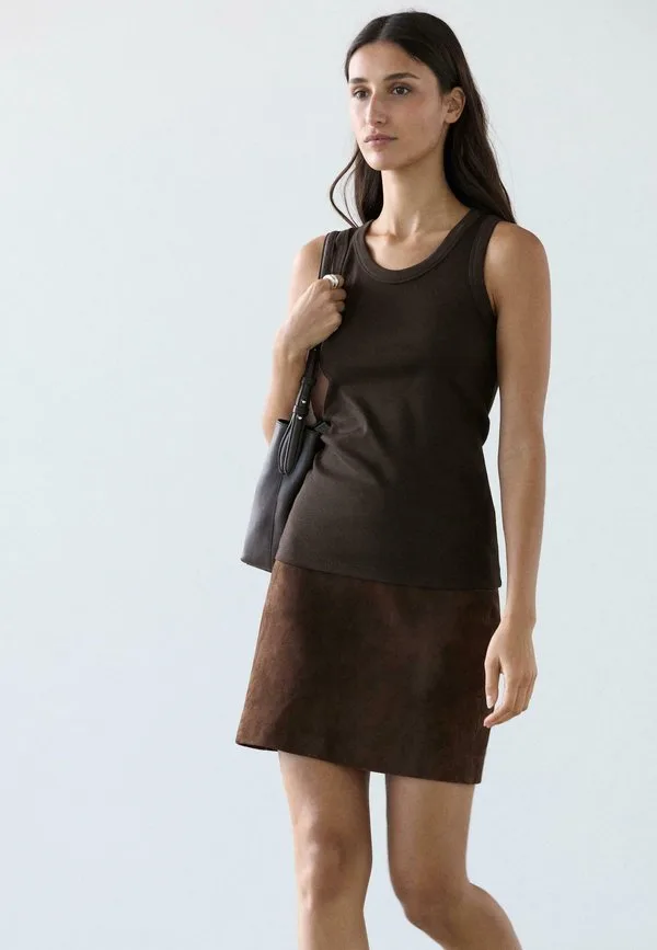 Футболка с коротким рукавом и контрастными деталями Massimo Dutti, Dark Brown