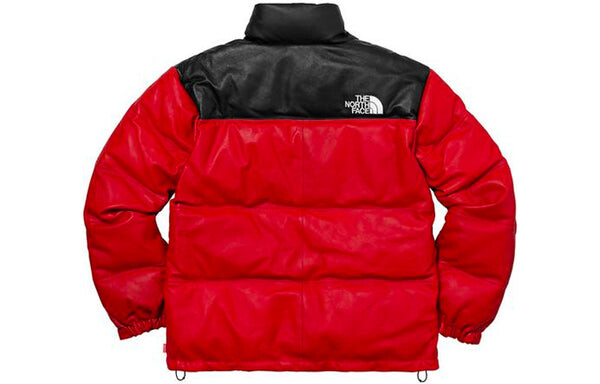 Куртка fw17 x the north face leather nuptse jacket 'red' Supreme, красный — фото 2