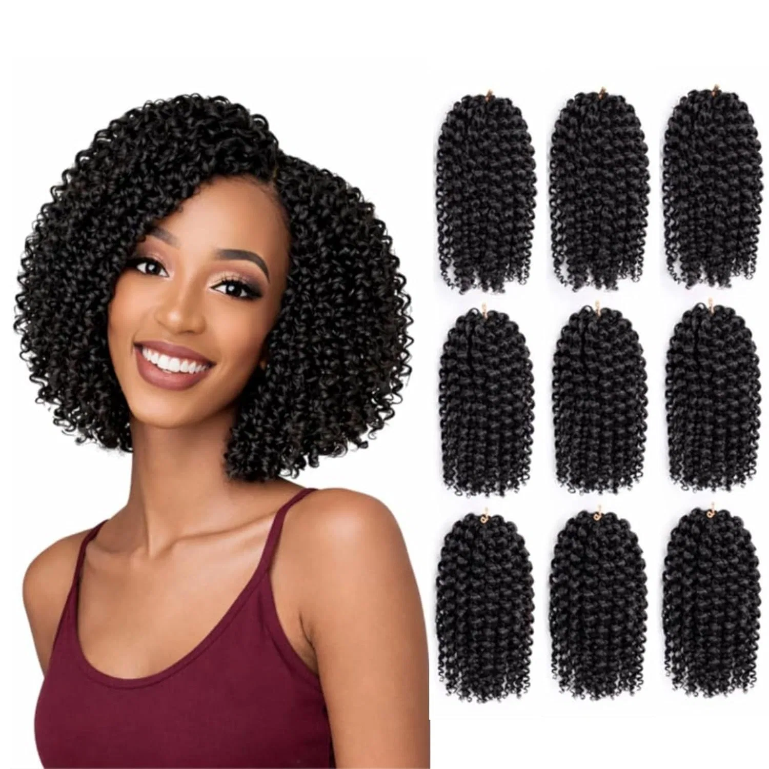 Наращивание волос Marley Bob Kinky Curly для плетения крючком Hair Beauty, 1B