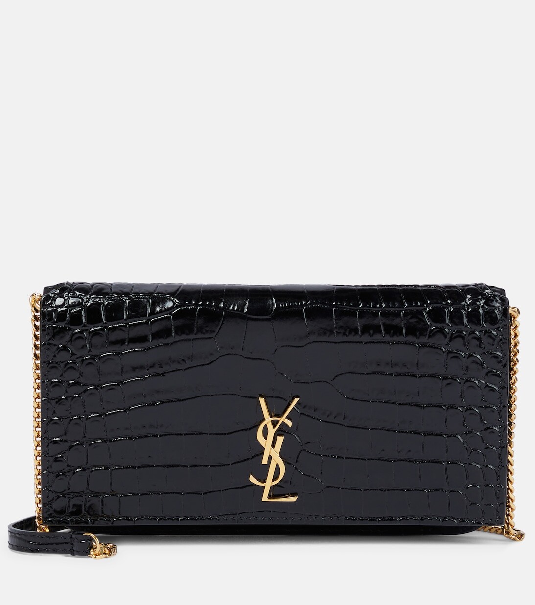 

Кошелек из кожи под крокодила на цепочке Saint Laurent, черный