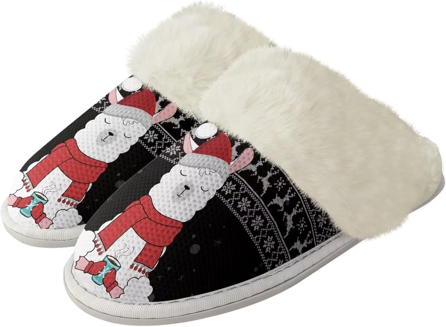 

Рождественские хлопковые тапочки с принтом для женщин и мужчин, повседневные, с нескользящей подошвой, мягкие плюшевые домашние тапочки для улицы и дома Zhangruoheng, Christmas Alpaca Print
