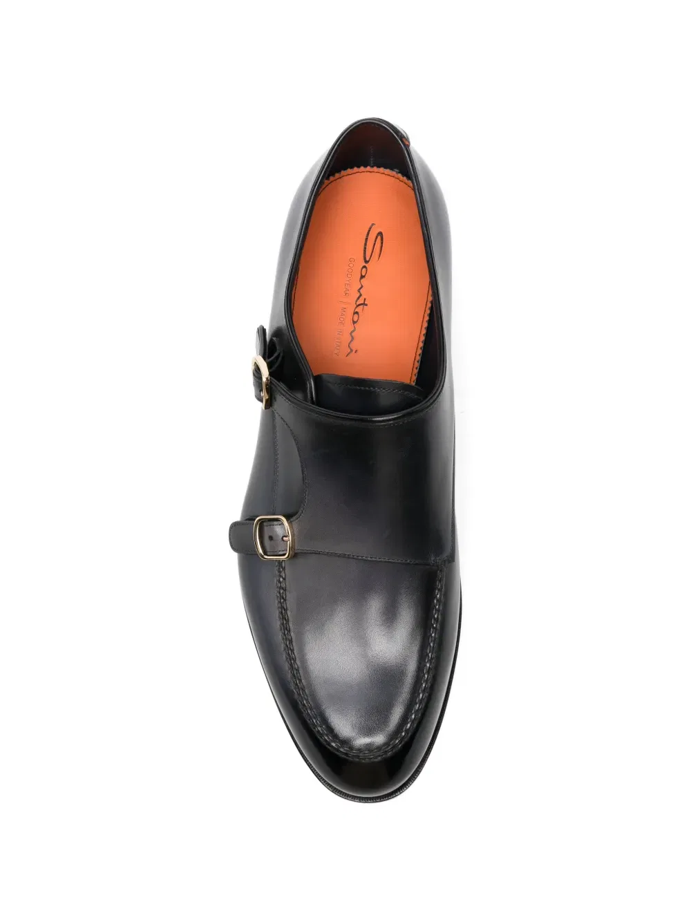 Кожаные монашеские туфли с пряжкой Santoni, синий — фото 4