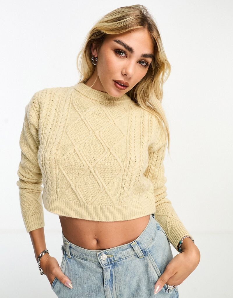 

Пуловер ультраукороченной косой вязки Cotton On песочного цвета Cotton:On