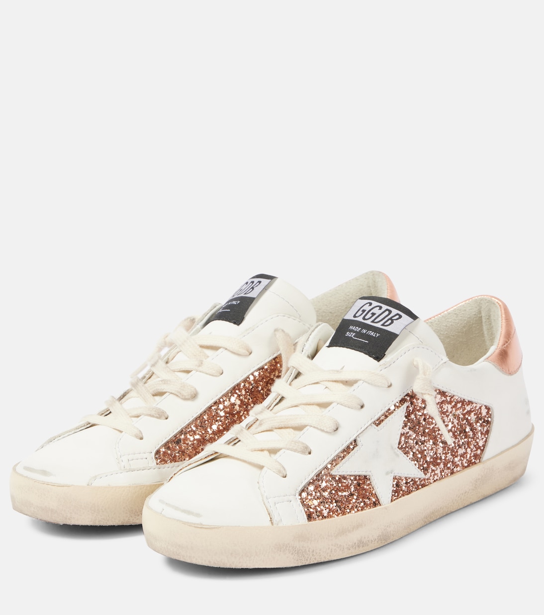 Супер-Звезда блестящие кожаные кроссовки Golden Goose, Gold Rose/White — фото 4