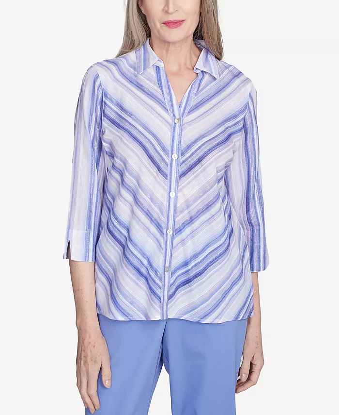 

Топ Petite Santa Fe Mitered Iris Stripes с застежкой на пуговицы Alfred Dunner, мультиколор