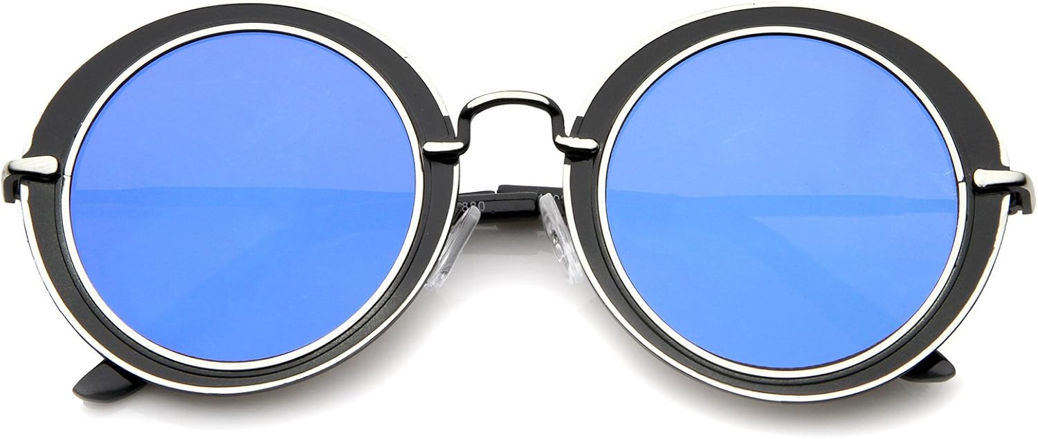 

Солнцезащитные очки zeroUV в современном стиле с металлической оправой, матовой окантовкой, цветными зеркальными линзами, плоскими круглыми линзами, диаметр линз 48 мм, Black-silver / Blue Mirror