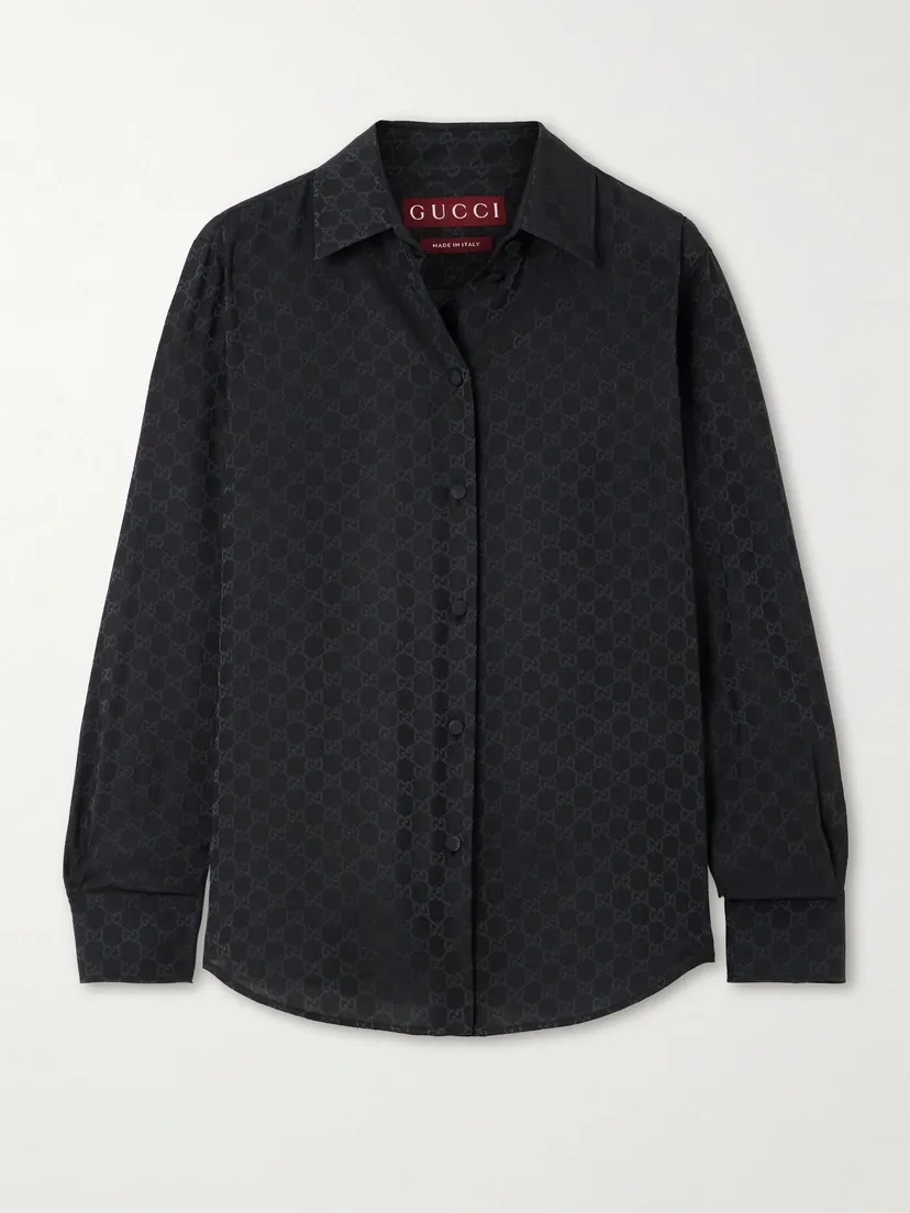 Рубашка GUCCI из шелкового жаккарда, свободный крой, черный