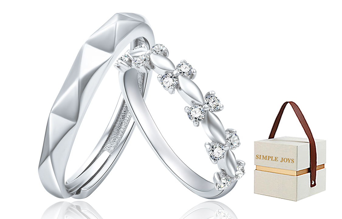 

SIMPLE JOYS Пара серебряных колец S925 унисекс с полной инкрустацией циркона раздвижное кольцо adjustable