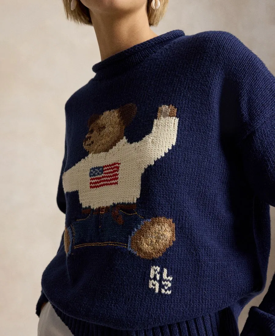 Женский свитер с длинными рукавами и круглым вырезом Polo Ralph Lauren, Newport Navy Multi — фото 4