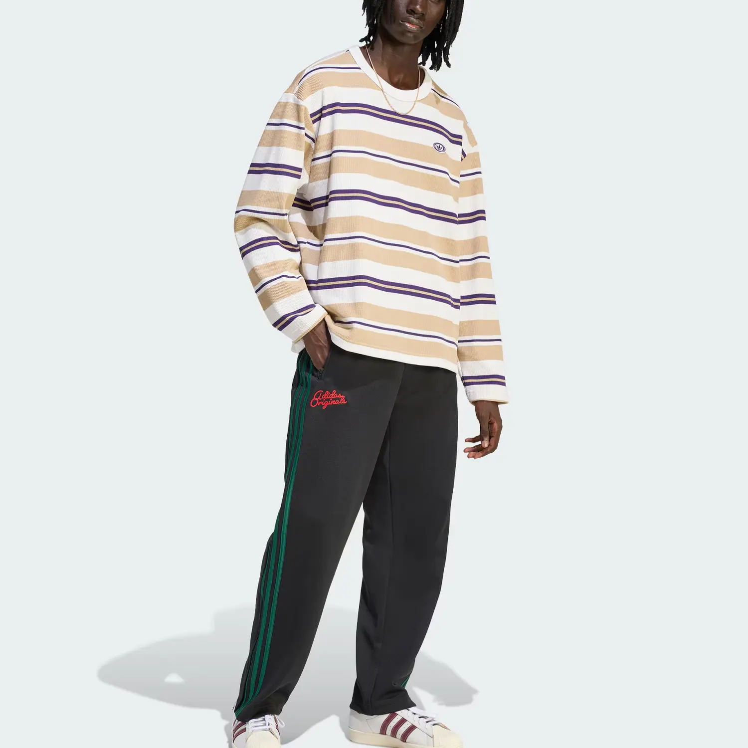 FW25 90S альтернативная полоска вафля футболка мужская Adidas Originals, белый — фото 3