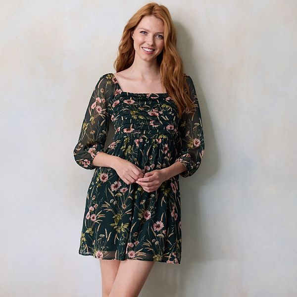 

Женское мини-платье с плиссированным лифом и рукавами-фонариками Lc Lauren Conrad, Green Maida Meadow