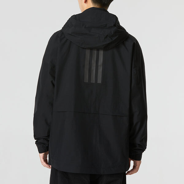 Куртка Men's adidas Traveer Rr J Athleisure Casual Sports Woven Solid Color Logo Stripe Hooded Jacket Black, черный — фото 4