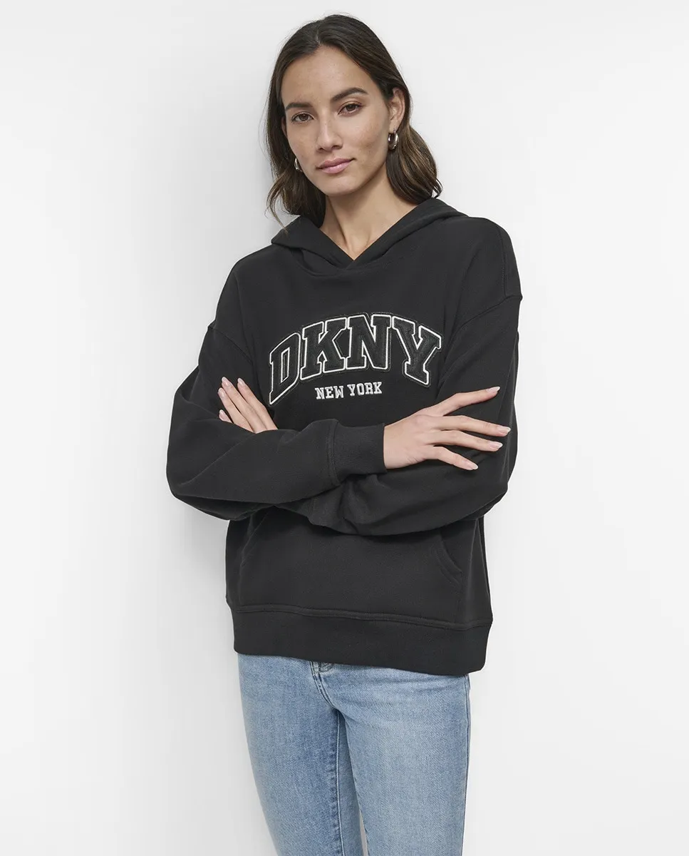 

Женское худи оверсайз с капюшоном и принтом спереди Dkny Jeans, черный