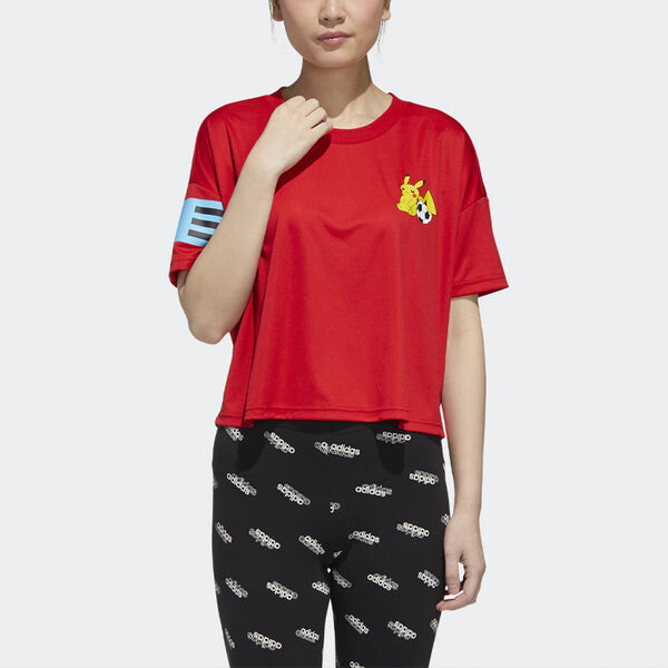 Футболка x pokemon crossover печать тренировочные спортивные с коротким рукавом красные Adidas, красный — фото 3