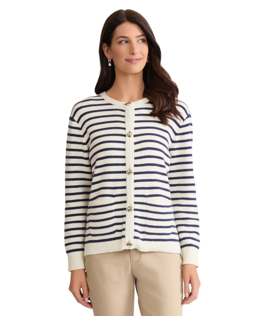 

Женский кардиган с длинными рукавами и пуговицами спереди Jones New York, Jones White/Navy