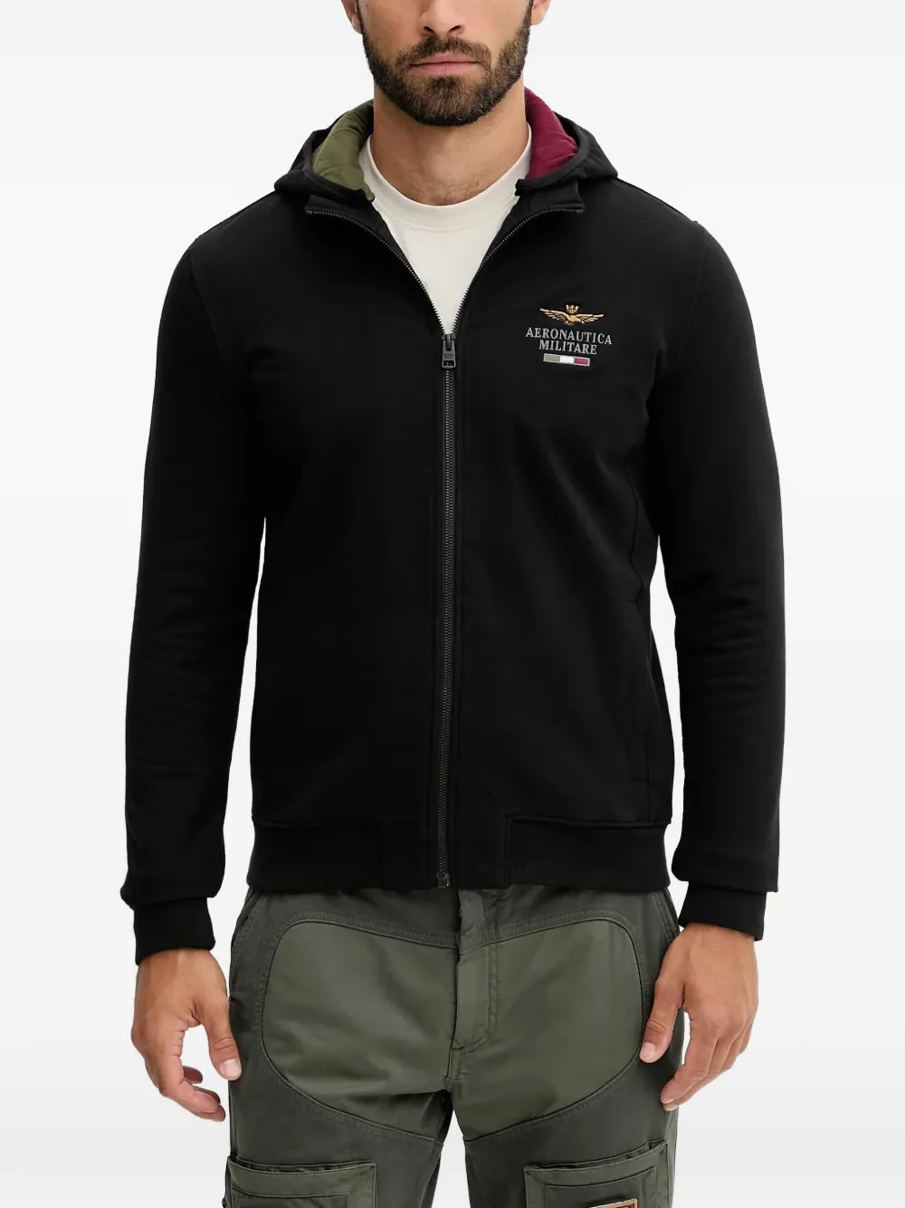 

Худи на молнии с вышитым логотипом Aeronautica Militare, черный