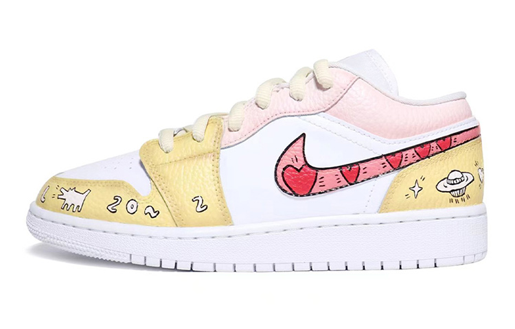 

Кроссовки Air JORDAN 1 Vintage Basketball Shoes Women's Low-Top Yellow/Pink White