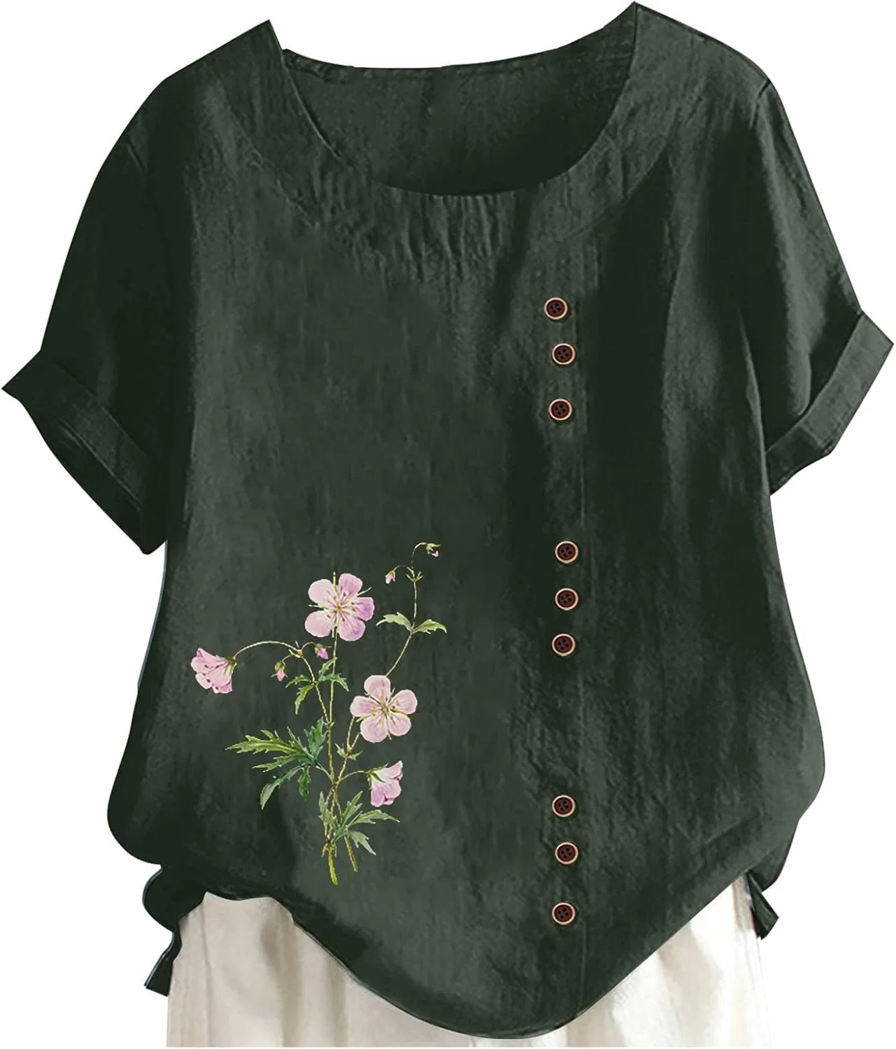 Блуза с цветочным принтом, женская, Oversize, армейский зеленый