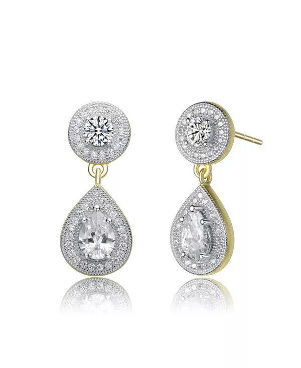 

Двухцветные серьги-капли из стерлингового серебра с прозрачными кубическими цирконами Genevive, gold