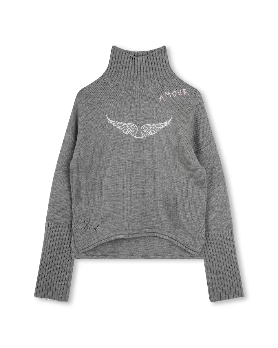 

Серый свитер для девочки с длинными рукавами Zadig & Voltaire, темно-серый