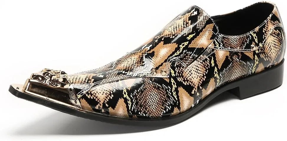 Лоферы кожаные, с узором под змею, Men's, Желтый TAYGUM