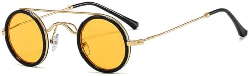 

Популярные модные маленькие круглые солнцезащитные очки для женщин в винтажном стиле металл-панк, мужские очки с прозрачными линзами и защитой от УФ-излучения UV400 MTZJH, Black Yellow