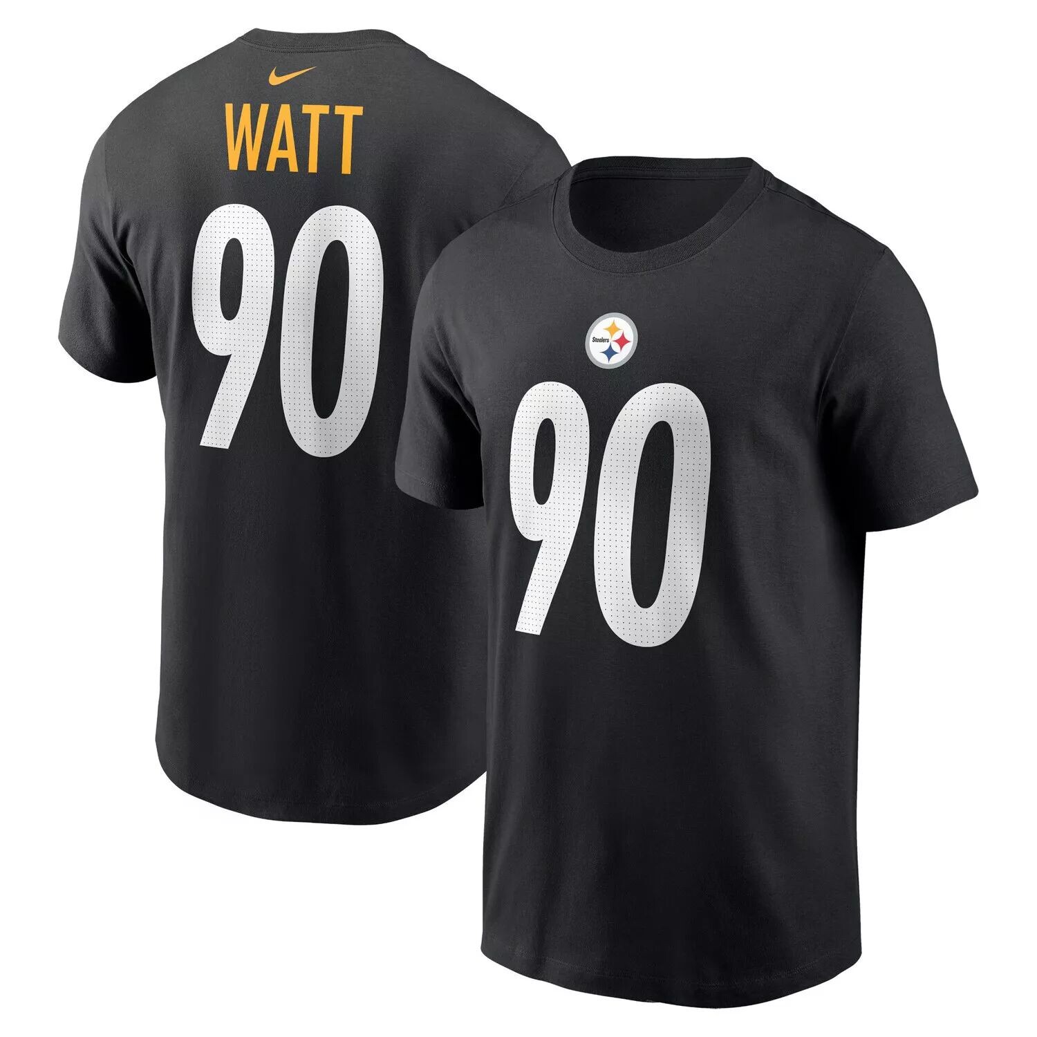 

Мужская черная футболка с именем и номером игрока TJ Watt Pittsburgh Steelers Nike, Черный, Мужская черная футболка с именем и номером игрока TJ Watt Pittsburgh Steelers Nike
